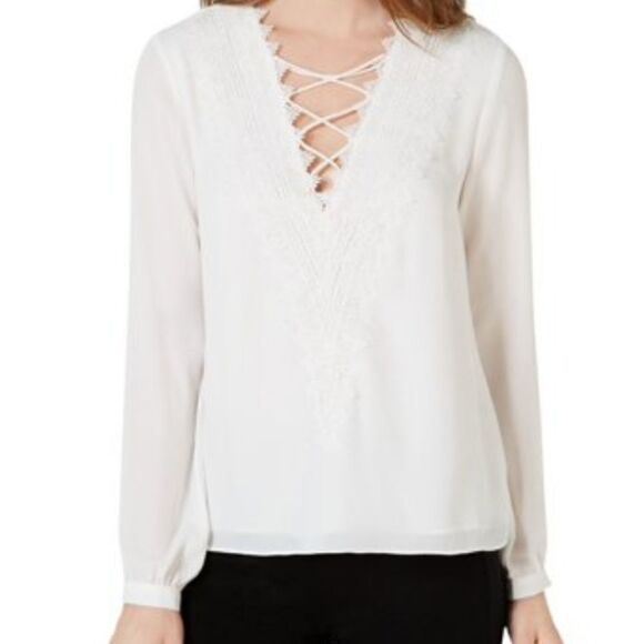 Leyden Womens Lace Trim Pullover Blouse - Picture 3 of 4